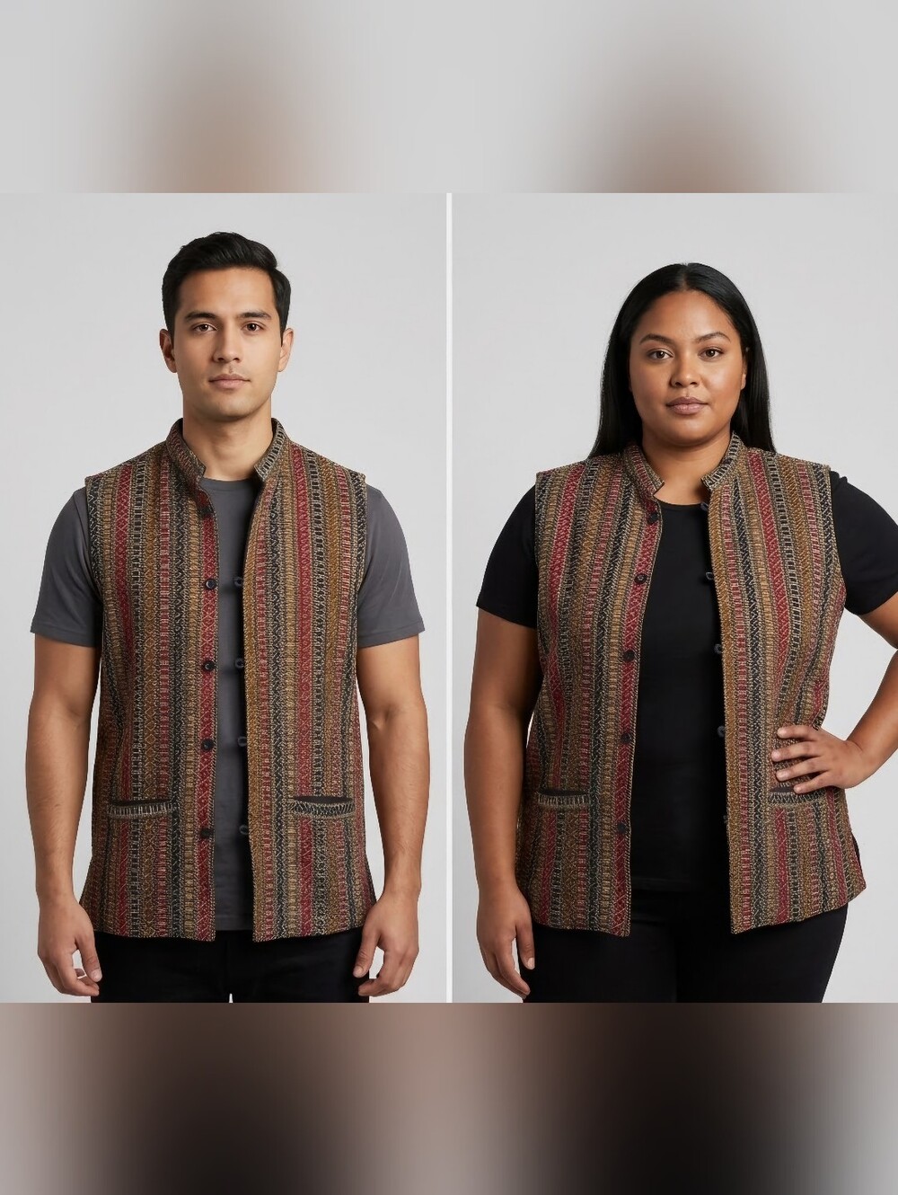 Unbranded Boho Woven Tapestry Nehru Vest Tag XXL Fits Mens M Womens L